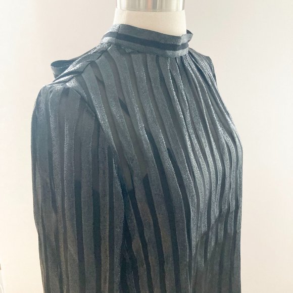 NWT: J.CREW Metallic chiffon mockneck top, Black, XS - Picture 4 of 14